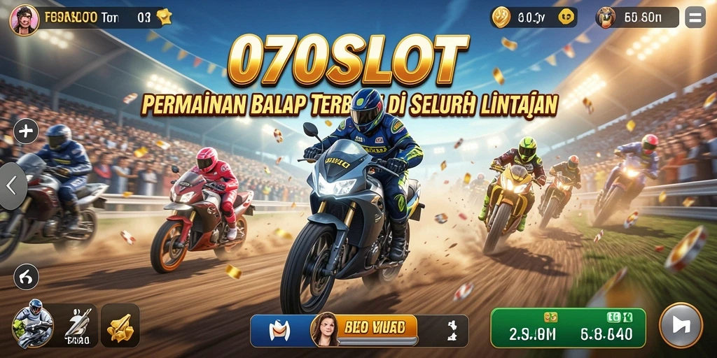 Screenshot gameplay <strong>070SLOT</strong> memperlihatkan aksi balapan yang mendebarkan.