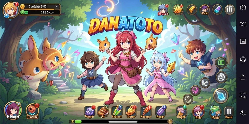 Tampilan gameplay DANATOTO dengan karakter anime yang menawan.