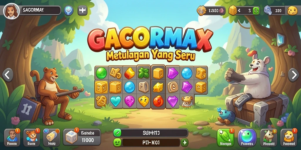Tampilan menarik GACORMAX dengan gameplay Match-3 penuh warna.