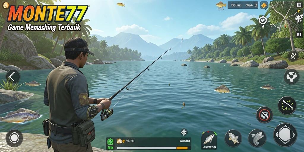 Screenshot gameplay MONTE77 dengan aksi memancing yang seru dan grafis menawan.