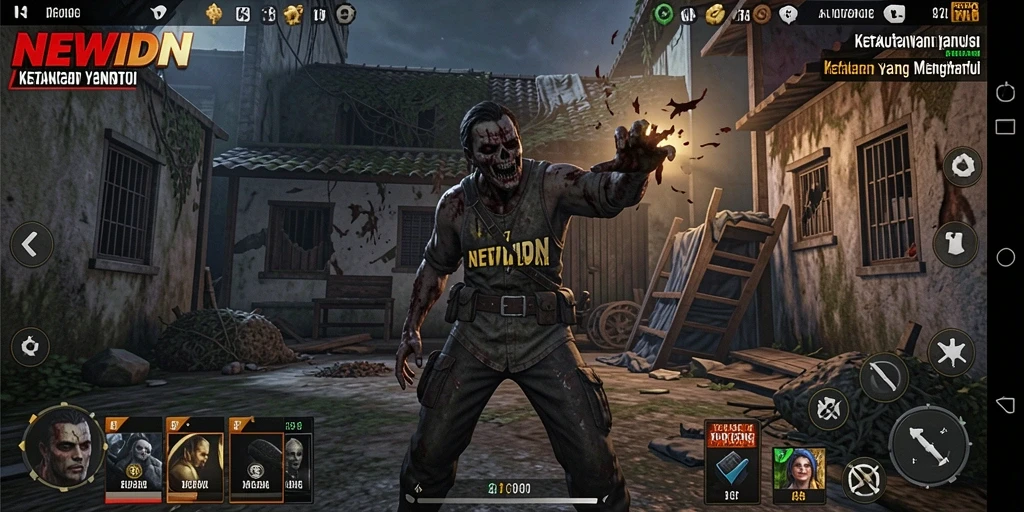 Tangkapan layar gameplay NEWIDN yang menampilkan suasana horor mencekam.