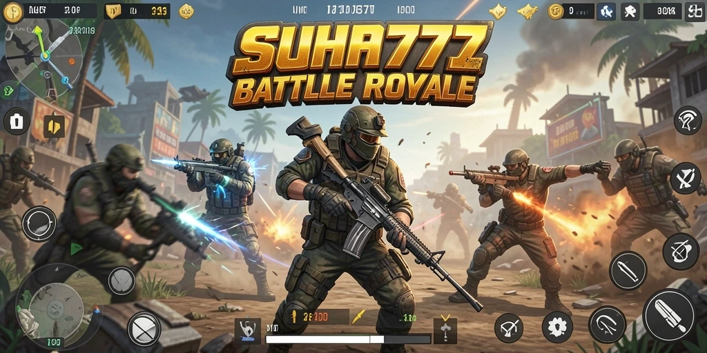 Tampilan gameplay seru di SUHU777 dengan aksi pertempuran Battle Royale.