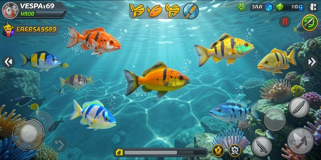 Tampilan gameplay VESPA69 yang seru saat berburu ikan.