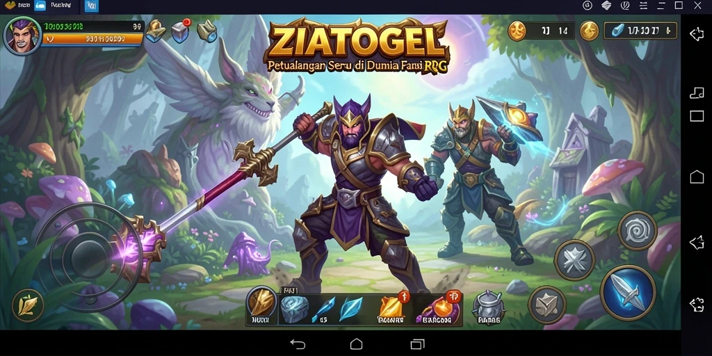 Screenshot ZIATOGEL menunjukkan pertarungan epik dan eksplorasi dunia fantasi.